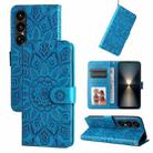 For Sony Xperia 1 VII Embossed Sunflower Leather Phone Case(Blue) - 1