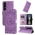 For Sony Xperia 1 VII Embossed Sunflower Leather Phone Case(Purple) - 1