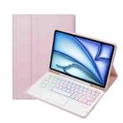 For iPad Air 11 2024 / Air 5 10.9 A098B-AS Detachable Ultra-Thin Backlit Bluetooth Touch Keyboard Leather Tablet Case with Pen Slot(Pink) - 1