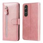 For Sony Xperia 1 V Fashion Calf Texture Zipper Leather Phone Case(Rose Gold) - 1