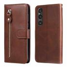 For Sony Xperia 1 V Fashion Calf Texture Zipper Leather Phone Case(Brown) - 1