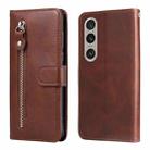 For Sony Xperia 1 VI Fashion Calf Texture Zipper Leather Phone Case(Brown) - 1