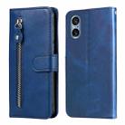 For Sony Xperia 5 V Fashion Calf Texture Zipper Leather Phone Case(Blue) - 1