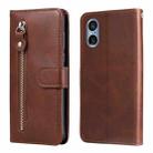 For Sony Xperia 5 V Fashion Calf Texture Zipper Leather Phone Case(Brown) - 1