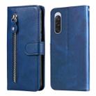 For Sony Xperia 10 V Fashion Calf Texture Zipper Leather Phone Case(Blue) - 1