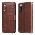 For Sony Xperia 10 V Fashion Calf Texture Zipper Leather Phone Case(Brown) - 1