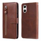 For Sony Xperia 10 VI Fashion Calf Texture Zipper Leather Phone Case(Brown) - 1