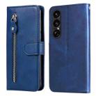 For Sony Xperia 1 VII Fashion Calf Texture Zipper Leather Phone Case(Blue) - 1