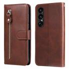 For Sony Xperia 1 VII Fashion Calf Texture Zipper Leather Phone Case(Brown) - 1