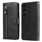 For Sony Xperia 1 VII Fashion Calf Texture Zipper Leather Phone Case(Black) - 1