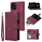 For iPhone 12 / 12 Pro Multifunctional Retro Frosted Horizontal Flip Leather Case with Card Slot & Holder & Zipper Wallet & Photo Frame & Lanyard(Red Wine) - 1