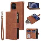 For iPhone 12 mini Multifunctional Retro Frosted Horizontal Flip Leather Case with Card Slot & Holder & Zipper Wallet & Photo Frame & Lanyard(Brown) - 1