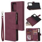 For Samsung Galaxy Note20 Multifunctional Retro Frosted Horizontal Flip Leather Case with Card Slot & Holder & Zipper Wallet & Photo Frame & Lanyard(Red Wine) - 1