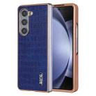 For Samsung Galaxy Z Fold5 AZNS Electroplated Frame Crocodile Texture Full Coverage Phone Case(Blue) - 1