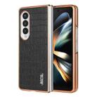 For Samsung Galaxy Z Fold4 5G AZNS Electroplated Frame Crocodile Texture Full Coverage Phone Case(Black) - 1