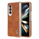 For Samsung Galaxy Z Fold4 5G AZNS Electroplated Frame Crocodile Texture Full Coverage Phone Case(Brown) - 1