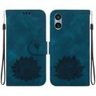 For Sony Xperia 5 V Lotus Embossed Leather Phone Case(Dark Blue) - 1