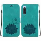 For Sony Xperia 10 V Lotus Embossed Leather Phone Case(Green) - 1