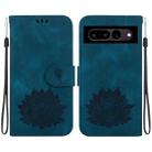 For Google Pixel 7 Lotus Embossed Leather Phone Case(Dark Blue) - 1