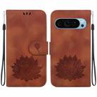 For Google Pixel 9 Pro Lotus Embossed Leather Phone Case(Brown) - 1