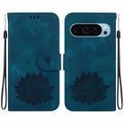 For Google Pixel 9 Pro Lotus Embossed Leather Phone Case(Dark Blue) - 1