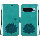 For Google Pixel 9 Pro Lotus Embossed Leather Phone Case(Green) - 1