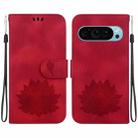 For Google Pixel 9 Lotus Embossed Leather Phone Case(Red) - 1