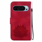For Google Pixel 9 Lotus Embossed Leather Phone Case(Red) - 3