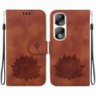 For Honor 90 Pro Lotus Embossed Leather Phone Case(Brown) - 1