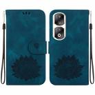 For Honor 90 Pro Lotus Embossed Leather Phone Case(Dark Blue) - 1