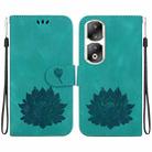 For Honor 90 Pro Lotus Embossed Leather Phone Case(Green) - 1