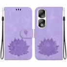 For Honor 90 Pro Lotus Embossed Leather Phone Case(Purple) - 1