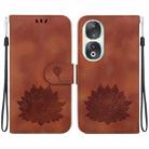 For Honor 90 Lotus Embossed Leather Phone Case(Brown) - 1