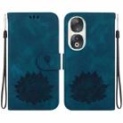 For Honor 90 Lotus Embossed Leather Phone Case(Dark Blue) - 1