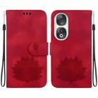 For Honor 90 Lotus Embossed Leather Phone Case(Red) - 1