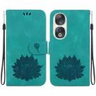 For Honor 90 Lotus Embossed Leather Phone Case(Green) - 1