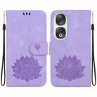 For Honor 90 Lotus Embossed Leather Phone Case(Purple) - 1