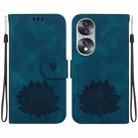 For Honor 70 Lotus Embossed Leather Phone Case(Dark Blue) - 1
