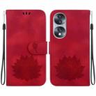 For Honor 70 Lotus Embossed Leather Phone Case(Red) - 1