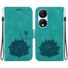 For Honor X7b / Play 50 Plus Lotus Embossed Leather Phone Case(Green) - 1