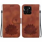 For Honor X6a Lotus Embossed Leather Phone Case(Brown) - 1