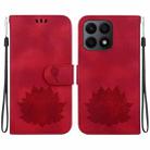 For Honor X8a Lotus Embossed Leather Phone Case(Red) - 1