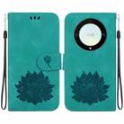 For Honor X9a Lotus Embossed Leather Phone Case(Green) - 1