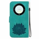 For Honor X9a Lotus Embossed Leather Phone Case(Green) - 3