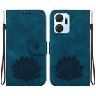 For Honor X7a Lotus Embossed Leather Phone Case(Dark Blue) - 1