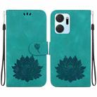 For Honor X7a Lotus Embossed Leather Phone Case(Green) - 1