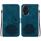 For Honor 200 Lotus Embossed Leather Phone Case(Dark Blue) - 1