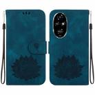 For Honor 200 Pro Lotus Embossed Leather Phone Case(Dark Blue) - 1