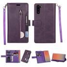 For Samsung Galaxy Note10 Multifunctional Zipper Horizontal Flip Leather Case with Holder & Wallet & 9 Card Slots & Lanyard(Purple) - 1