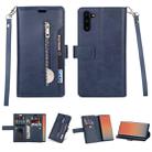 For Samsung Galaxy Note10 Multifunctional Zipper Horizontal Flip Leather Case with Holder & Wallet & 9 Card Slots & Lanyard(Blue) - 1